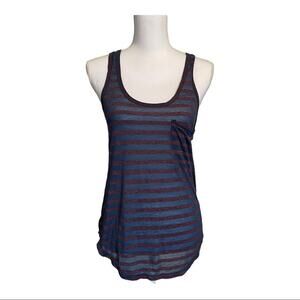 Free People Blue and Maroon Striped Pocket Cross-Back Scoop Tank XS